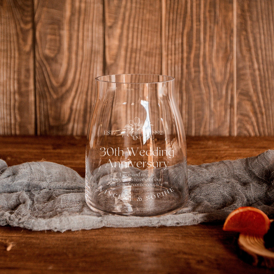 Engraved Organic Clear Glass Vase - 13D x 16cmH