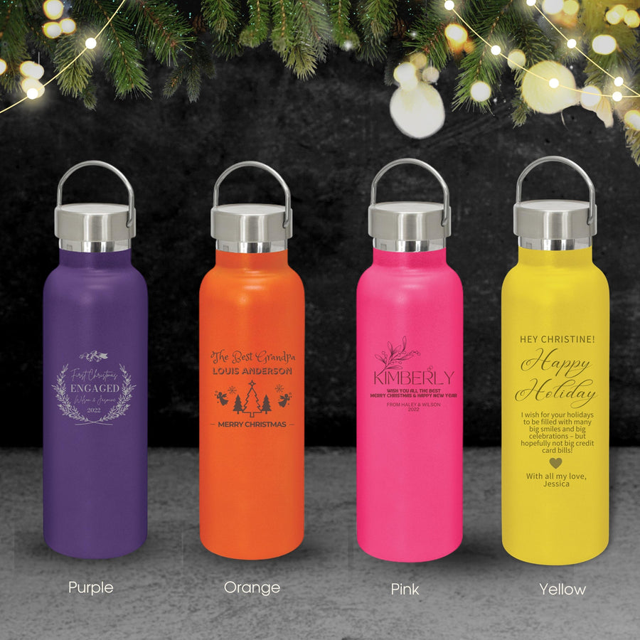 Christmas Personalised Engraved Stainless Steel Insulated Water Bottle, Xmas/ New Year Custom Travel Thermal Drink, Corporate Teacher Gift