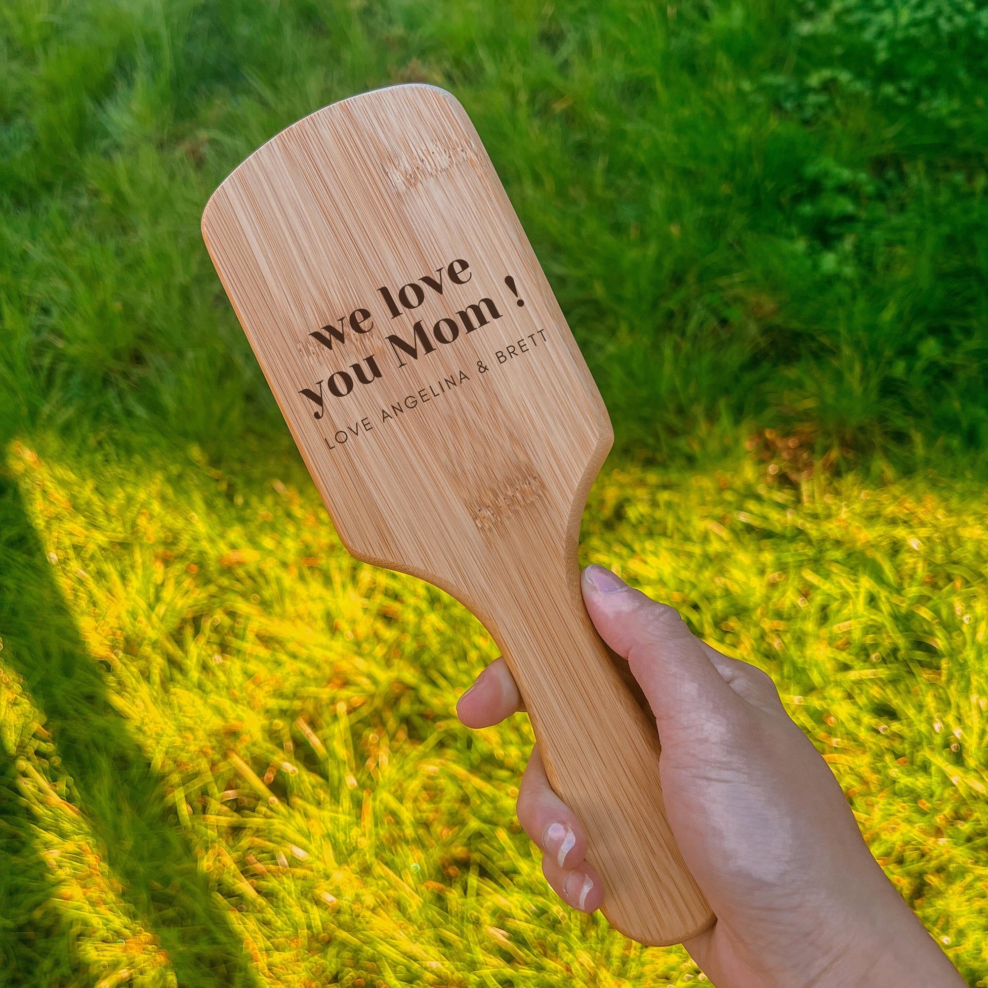 Personalised Organic Bamboo Paddle Hair Brush/ Comb, Custom Logo Laser Engraved Wedding Bridesmaids, Bride Mothers Day/ Grandma Gift for Mom