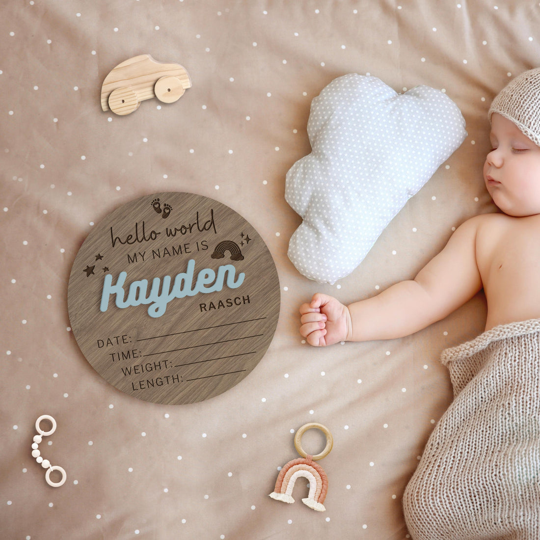 Personalised Wooden Birth Detail Announcement Plaque, 3D Double Layer Nursery Decoration, Hello World New Baby Name Arrival Sign, Newborn Gift