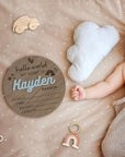 Personalised Wooden Birth Detail Announcement Plaque, 3D Double Layer Nursery Decoration, Hello World New Baby Name Arrival Sign, Newborn Gift