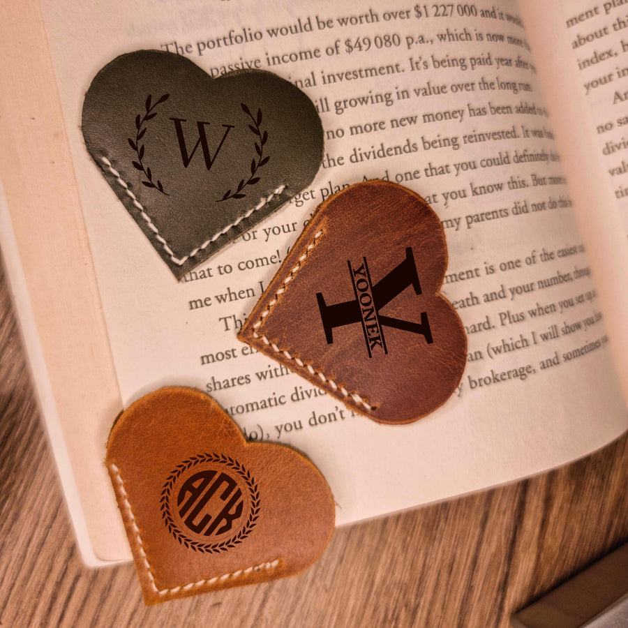 Personalised Cowhide Leather Round Heart Bookmark/ Monogram Custom Laser Engraved/ Gift for Him & Her/ Father/ Birthday/ Mum/ Book Lovers