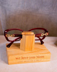 Personalised Wooden Glasses Display Stand, Custom Engraved Eye Glass Holder, Spectacles Sunglasses Organiser, Corporate Xmas Father Mom Gift