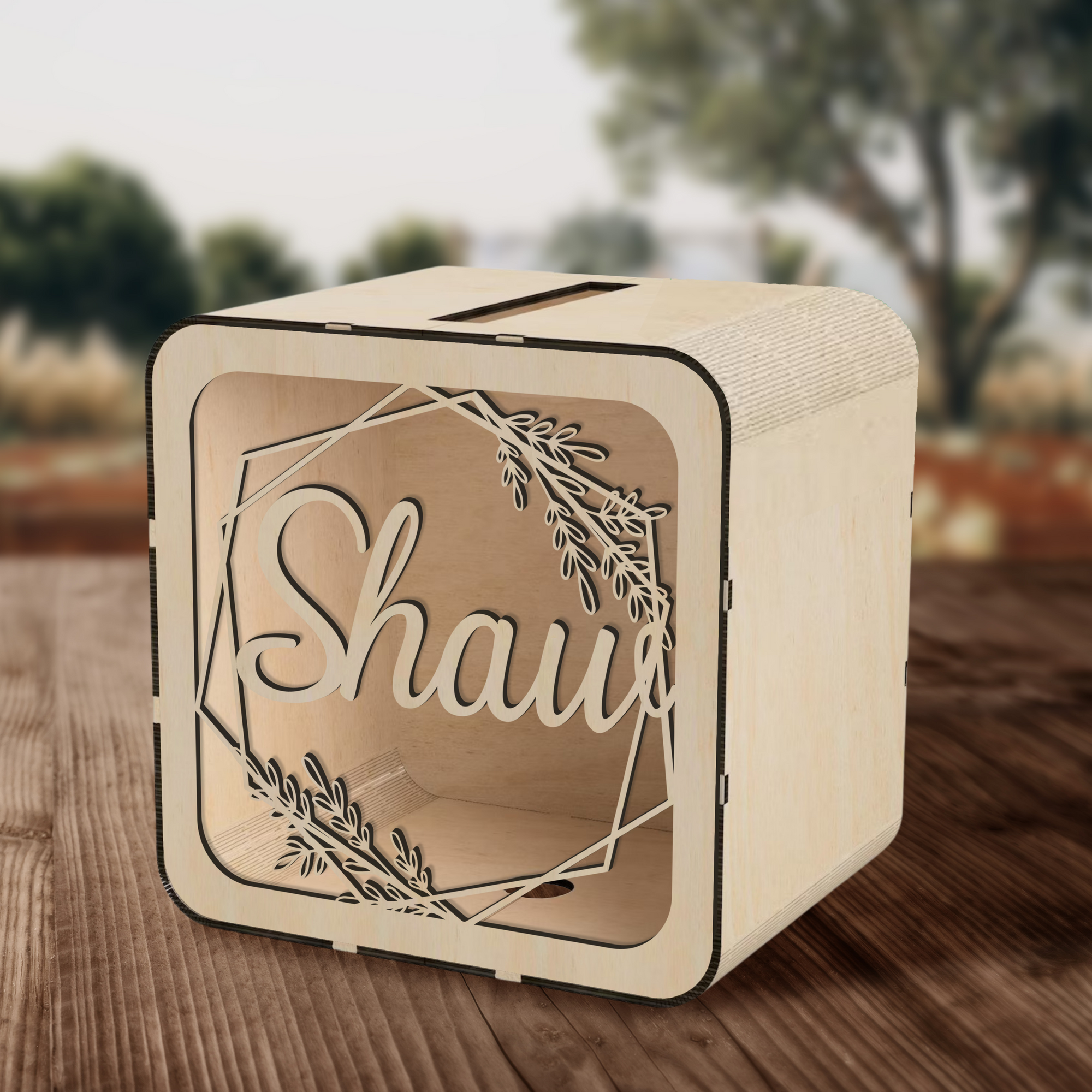 Custom Made Laser Cut Plywood Wishing Well Box, Personalised Name &amp; Date Money, Envelope, Card Boxes, Rustic Wedding Memory Keepsake Gift