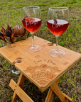 Engraved Portable & Foldable Bamboo Travel Picnic Table Plus Couple Wine Glasses, Corporate/ Housewarming Gift, Wedding Bridesmaid Favour