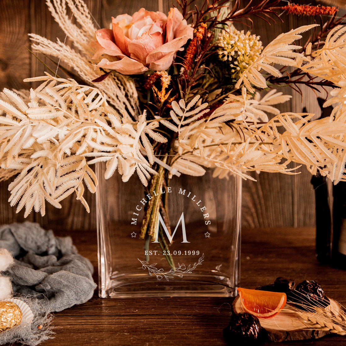 Personalised Large Rectangle Clear Glass Vase, Custom Engraved Memorial Wedding Gift for Bridesmaid, Mother of Bride/ Groom, Housewarming, Anniversary