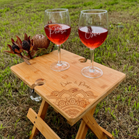 Engraved Portable & Foldable Bamboo Travel Picnic Table Plus Couple Wine Glasses, Corporate/ Housewarming Gift, Wedding Bridesmaid Favour