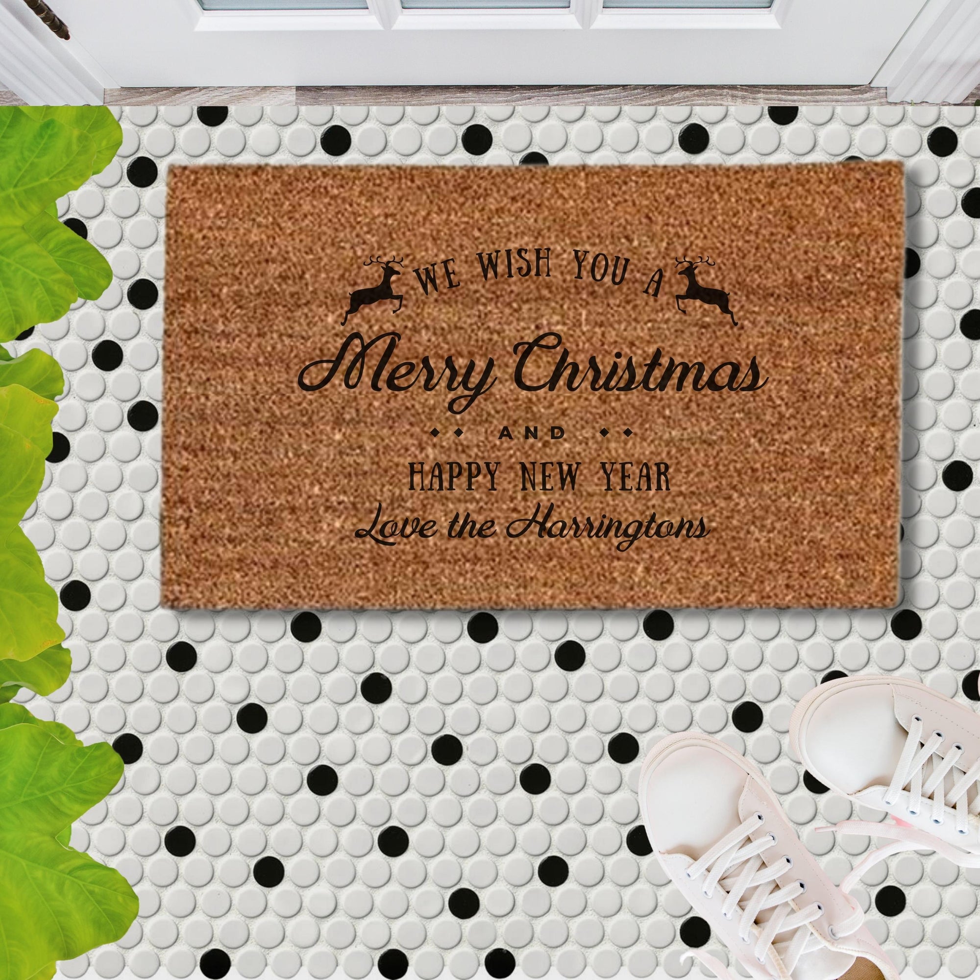 Christmas Customised Engraving Doormat, Personalised Xmas New Year Caravan/Couple/Family Welcome Entry Outdoor Coir Mat, House Warming Gift