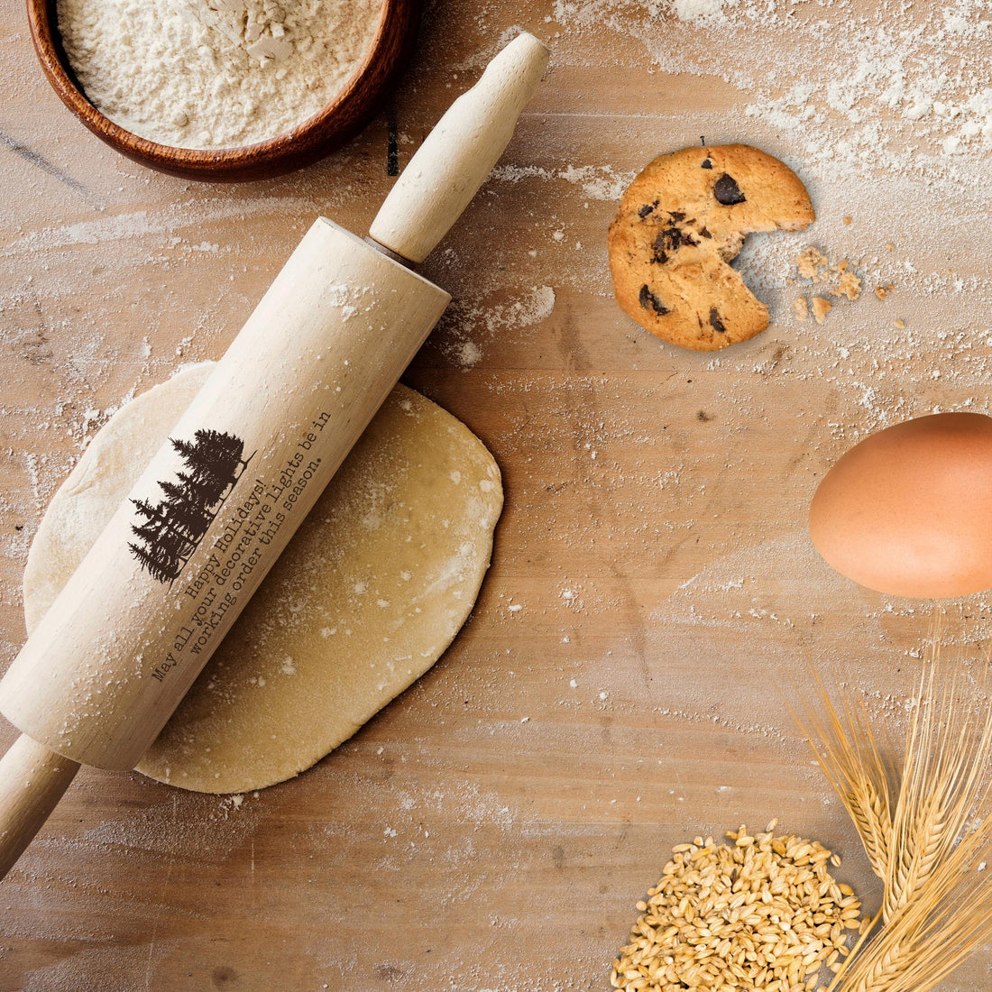 Christmas Custom Engraving Wooden Rolling Pin 6cm Diameter