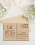 Personalised Wooden Happy Birthday Postcard, Custom Engraved Timber Celebrate Message & Name Post Card with Display Stand, Wood Carved Keepsake Gift Card