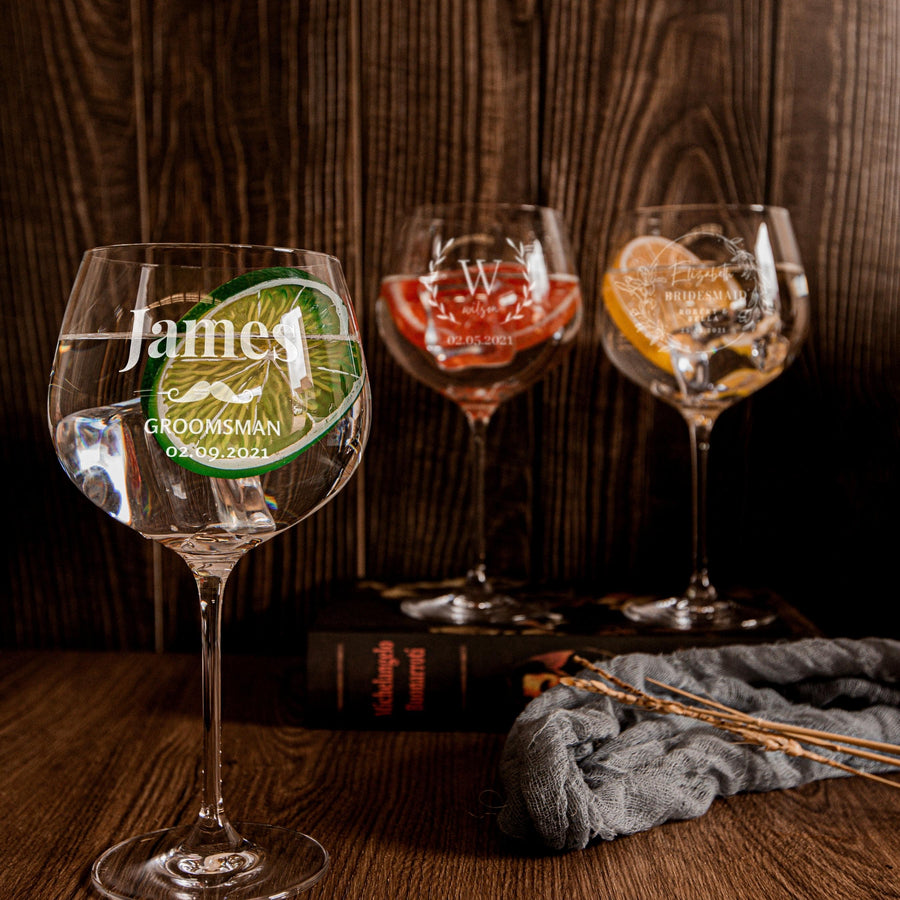 Engraved 780ml Slovakia Crystal Gin/ Spirits Stemless Wide Balloon Bowl Wine Glass, Personalised Custom Monogram Barware, Housewarming/ Wedding, Bridesmaid Gift