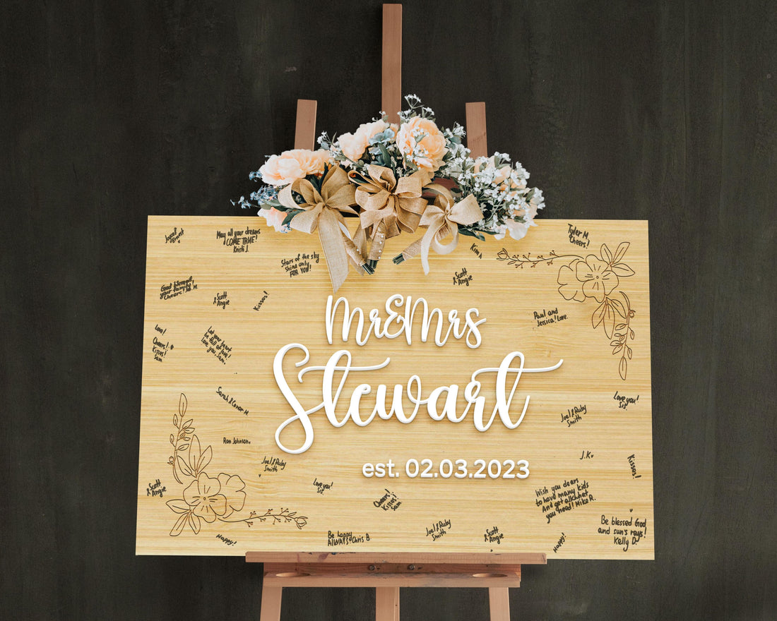 Custom 3D Raised Name Timber Wedding Alternative Guest Book Welcome Sign, Personalised Rustic/ Vintage/  Boho, Country Hippie style Wooden Names, Ceremony/ Event/ Engagement/ Bridal Shower/ Birthday Signage on Easel