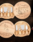 Christmas Personalised Round Wooden Cheese Board & Knife Travel Set, Engraved Custom Noel/ Santa Charcuterie Platter, Xmas/ New Year Corporate Holiday Gift