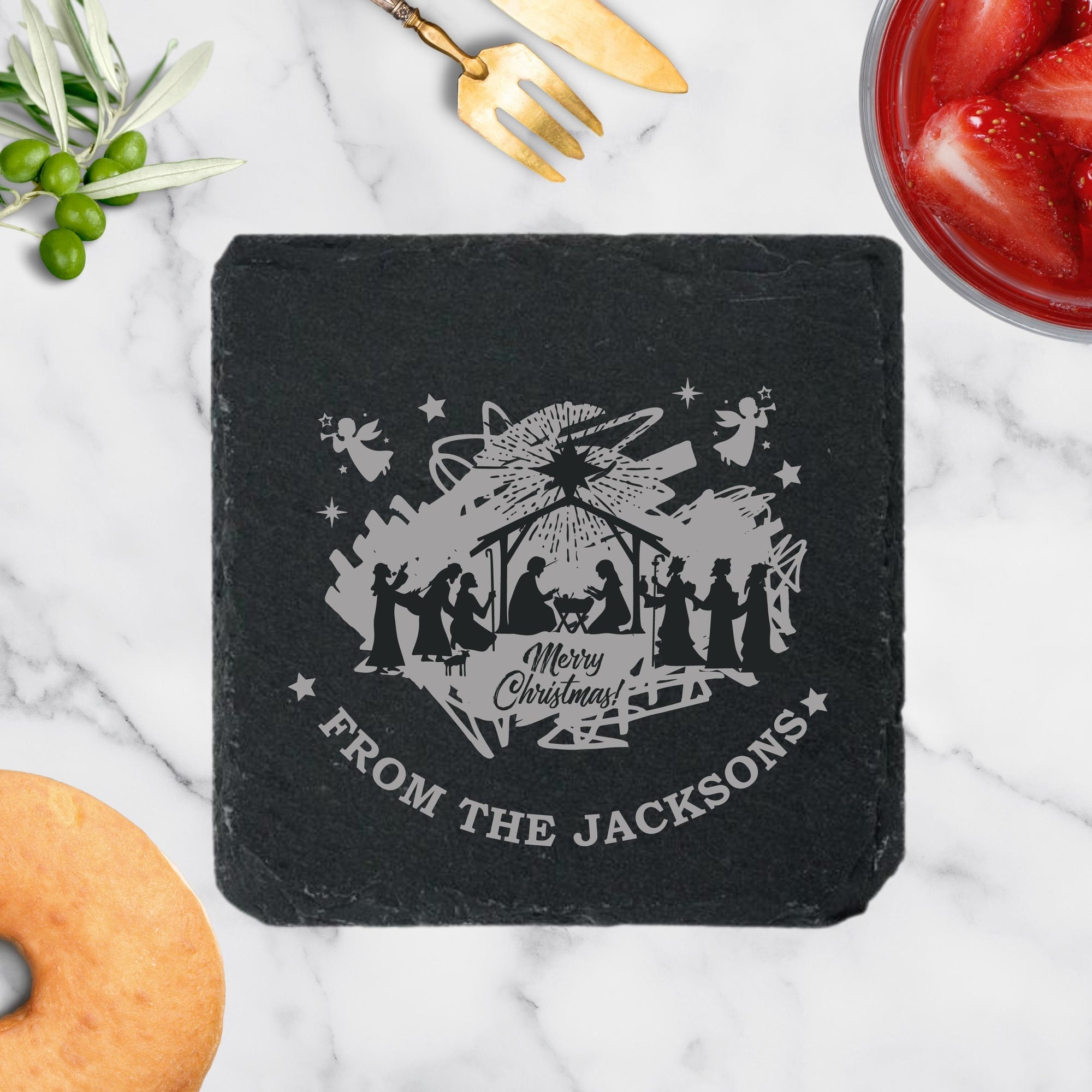 Christmas Engraved Slate Coasters, Custom Personalised Drink Mat, Restaurant, Wedding/ Birthday/ Xmas New Year Present, Corporate Housewarming Gift