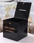 Personalised Black Acrylic Name & Date Wedding Wishing Well Box, Custom Logo Gift Card, Envelope, Money Boxes, Baptism Christening, Birthday