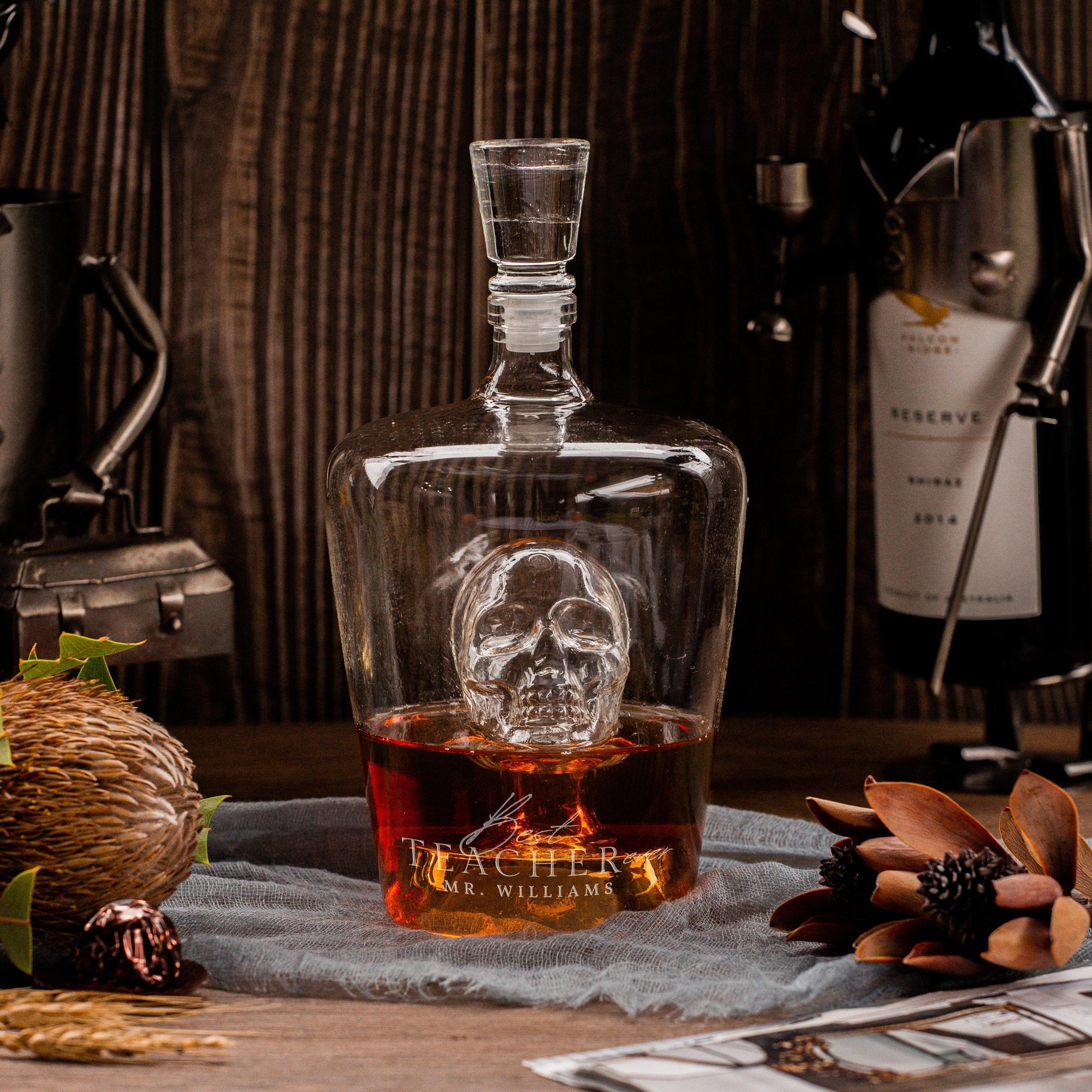 Engraved Whiskey/ Scotch/ Spirit/ Tequila Skull Decanter/ Carafe, Personalised Custom Premium Whisky Birthday, Groomsmen, Bar Gift for Dad/ Him