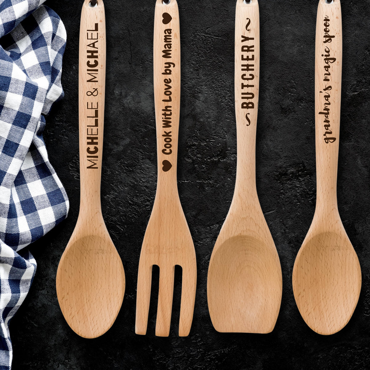 Personalised Wooden Mixing Spoon, Custom Laser Engraved Timber Spatulas ...