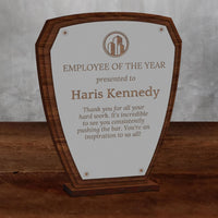Personalised Employee Wooden Trophy Award, Engraved World Greatest Staff of The Year Crest, Custom Keepsake Gifts #1 Student, Teacher Shield