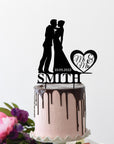 Personalised MDF/ Mirror Acrylic Wedding Silhouette Cake Topper, Custom Name & Date Kissing Couple Bridal & Groom, Hens, Event Party Supply Decor