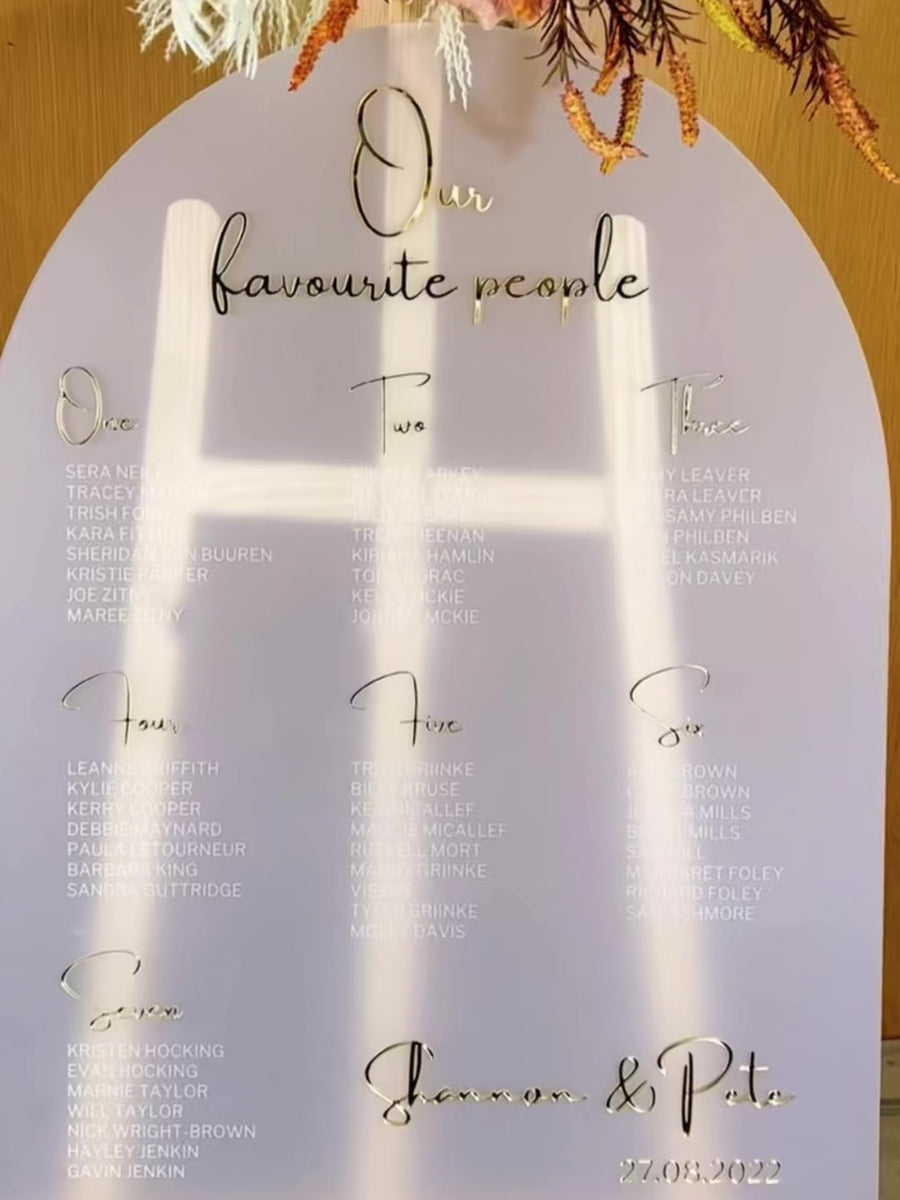 Frosted/ Clear Acrylic Arch Wedding Seating Chart