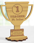 Personalised Number One Teacher Trophy Award, Wooden Keepsake Gifts 