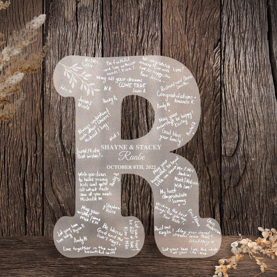 Custom Engraved Clear/ Frosted Acrylic Letter, Guest Book Alternative, Personalised Family Name Initial,  Rustic/ Vintage/ Modern/ Classic Wedding Decor, Engagement/ Birthday Signage on Easel,  Laser Cut GuestBook