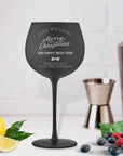 Christmas Engraving 600ml Matte Black Gin/ Spirits Stemless Wine Glass, Personalised Custom Logo Barware, New Year, Xmas, Housewarming Gift