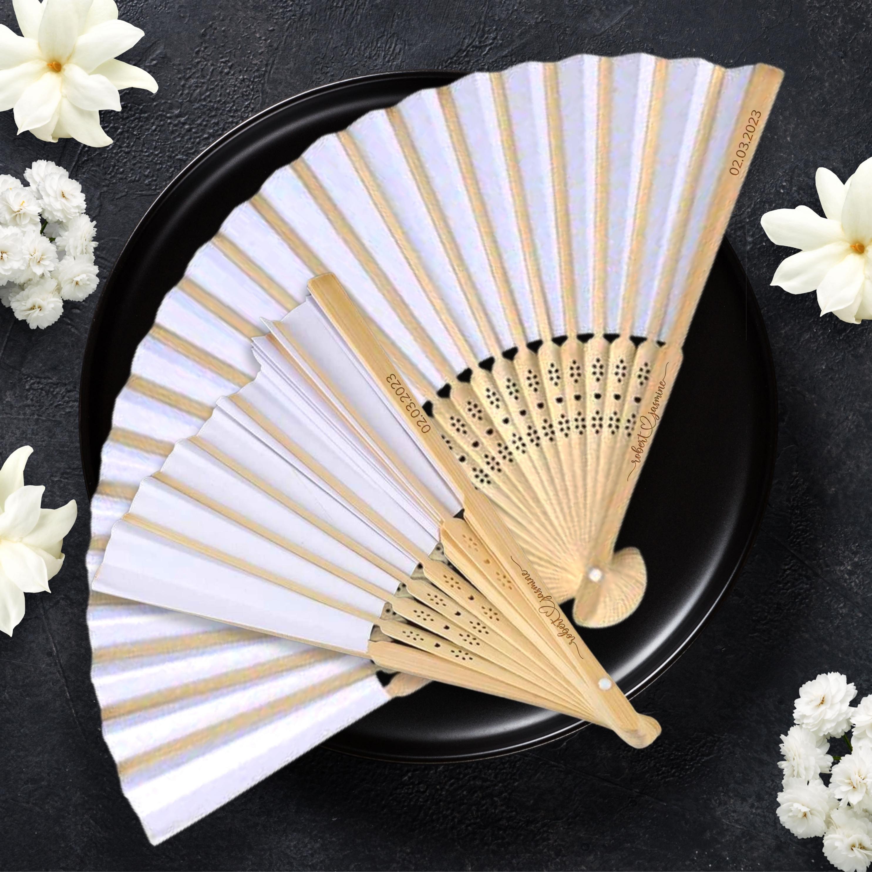 Personalised Bamboo Destination Garden Beach Wedding Fan Engraved Wooden Foldable Paper Hand Fans Custom Logo Corporate Gift Party Festival Dance Yoonek Gifts