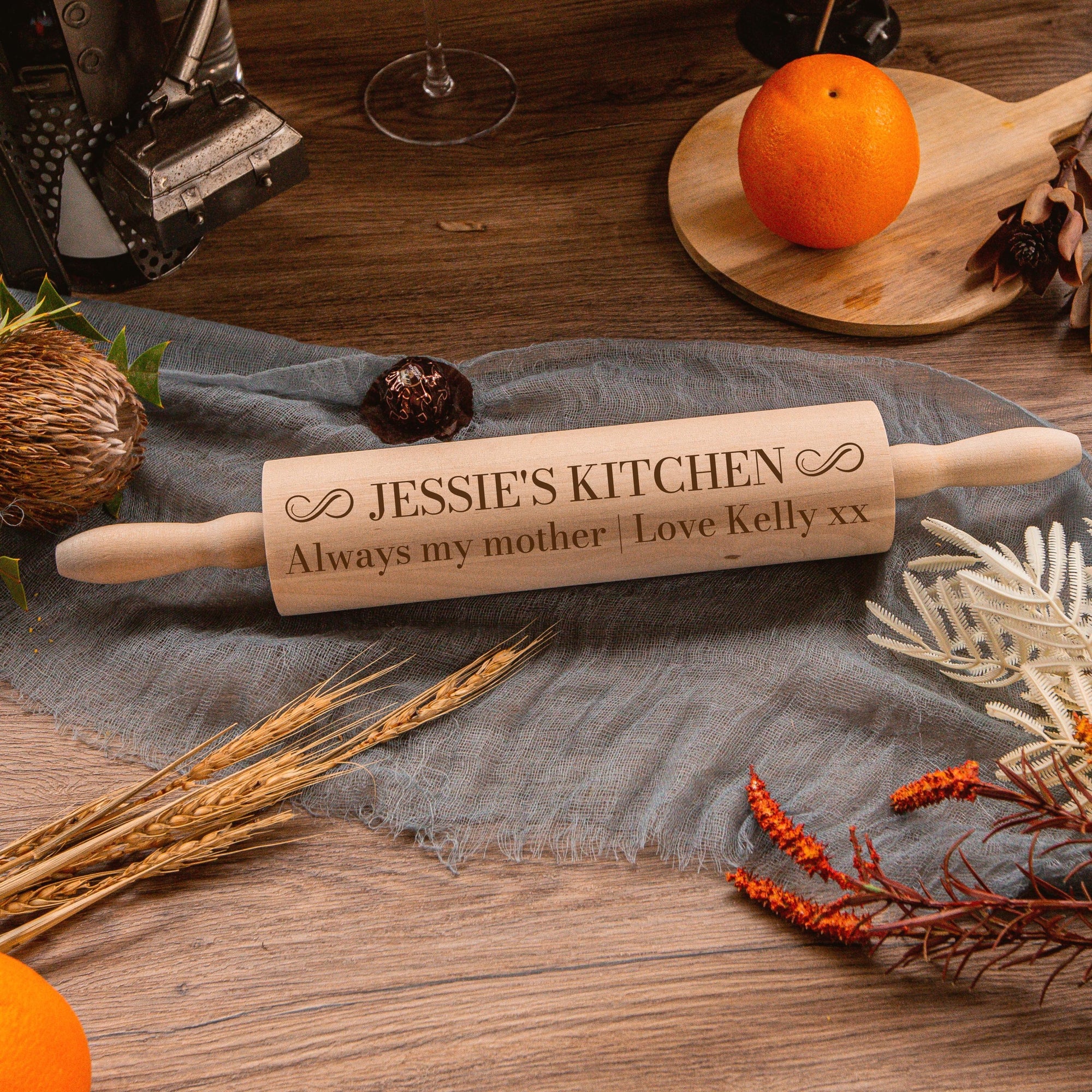 Personalised Wooden Rolling Pin, Custom Laser Engraved Timber Dough Roller, Cake Baking Utensil, Birthday Mothers Day Gift for Grandma Nanny