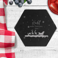 Christmas Engraved Slate Coasters, Custom Personalised Drink Mat, Restaurant, Wedding/ Birthday/ Xmas New Year Present, Corporate Housewarming Gift