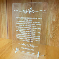Custom Engraved Acrylic Wedding Vows, Personalised Husband and Wife Vow Book Sign, Bride/ Groom,  Newlywed Couple Plaque, Luxury Wedding Decor Ceremony/ Elegant Event / Engagement/ Bridal Shower