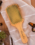 Personalised Organic Bamboo Paddle Hair Brush/ Comb, Custom Logo Laser Engraved Plastic Free Detangling Hair Care, Wedding, Bridesmaids, Mothers day Gift