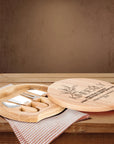 Christmas Personalised Round Wooden Cheese Board & Knife Travel Set, Engraved Custom Noel/ Santa Charcuterie Platter, Xmas/ New Year Corporate Holiday Gift