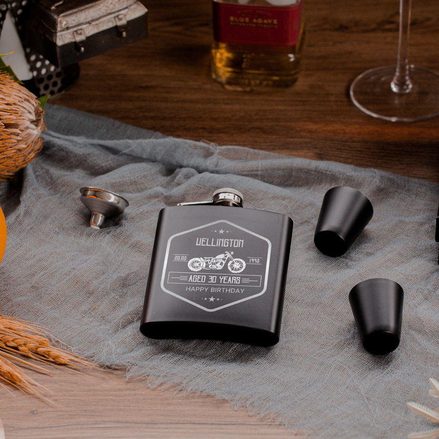 Personalised Engraved Stainless Steel 170ml 6oz Hip Flask, Funnel & Shot Glasses - FREE Gift Boxed, Laser Etching Custom Logo Wedding/ Groomsman/ Godfather Favour