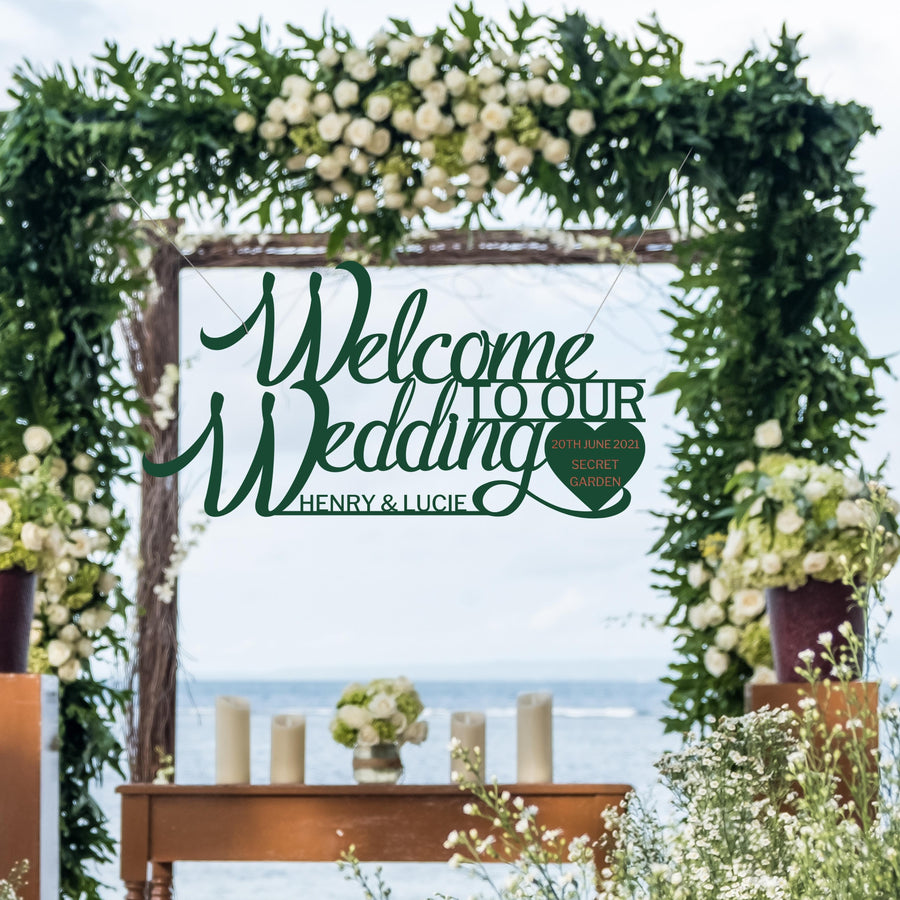 Custom Wooden/ Acrylic Welcome To Our Wedding Hanging Sign, Personalised Name & Date Signage, Hedge Photo Prop, Event Wall Hoop, Bridal Shower, Anniversary, Stag Hens Party, Birthday Backdrop Decor