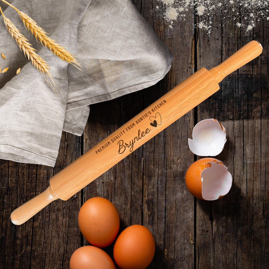 Personalised Wooden Rolling Pin, Custom Laser Engraved Timber Dough Roller, Cake Baking Utensils, Mothers Fathers Day Gift for Grandma Nanny Grandpa