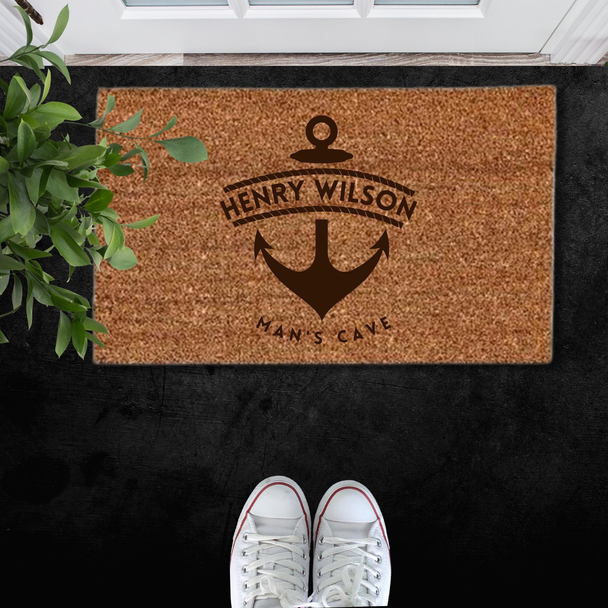 Customised Engraving Doormat, Personalised Initial/ Dog/Caravan/Couple/Family Welcome Entry Outdoor Coir Mat, House Warming/ Wedding Gift