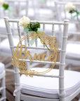 Personalised Wooden/ Mirror Acrylic Wedding Chair Sign for Reception, Custom Matching Pair of Couple Name Signage, Mr & Mrs, Groom & Bride, Hubby & Wifey, Husband & Wife Scribble Flower Hoop, Rustic Event Photo Prop