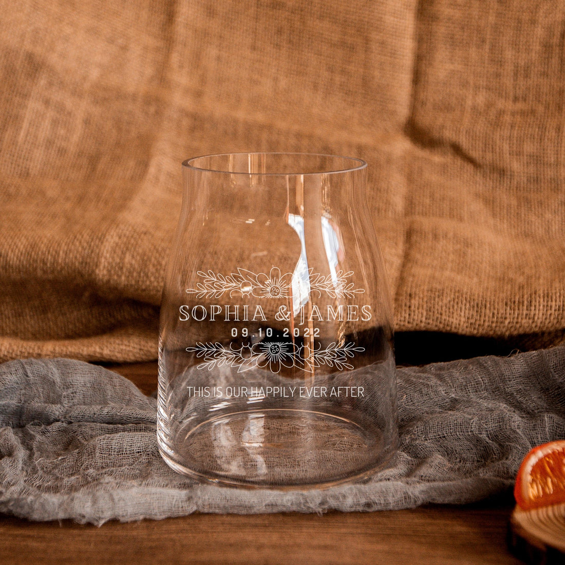 Engraved Organic Clear Glass Vase - 13D x 16cmH