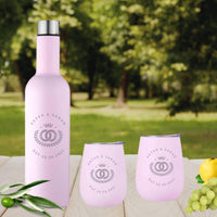 Personalised Engraved Stainless Steel Double Wall Insulated Travellers Set of 3, Thermal Wine Bottle & 2 Tumblers Custom Logo Corporate Gift