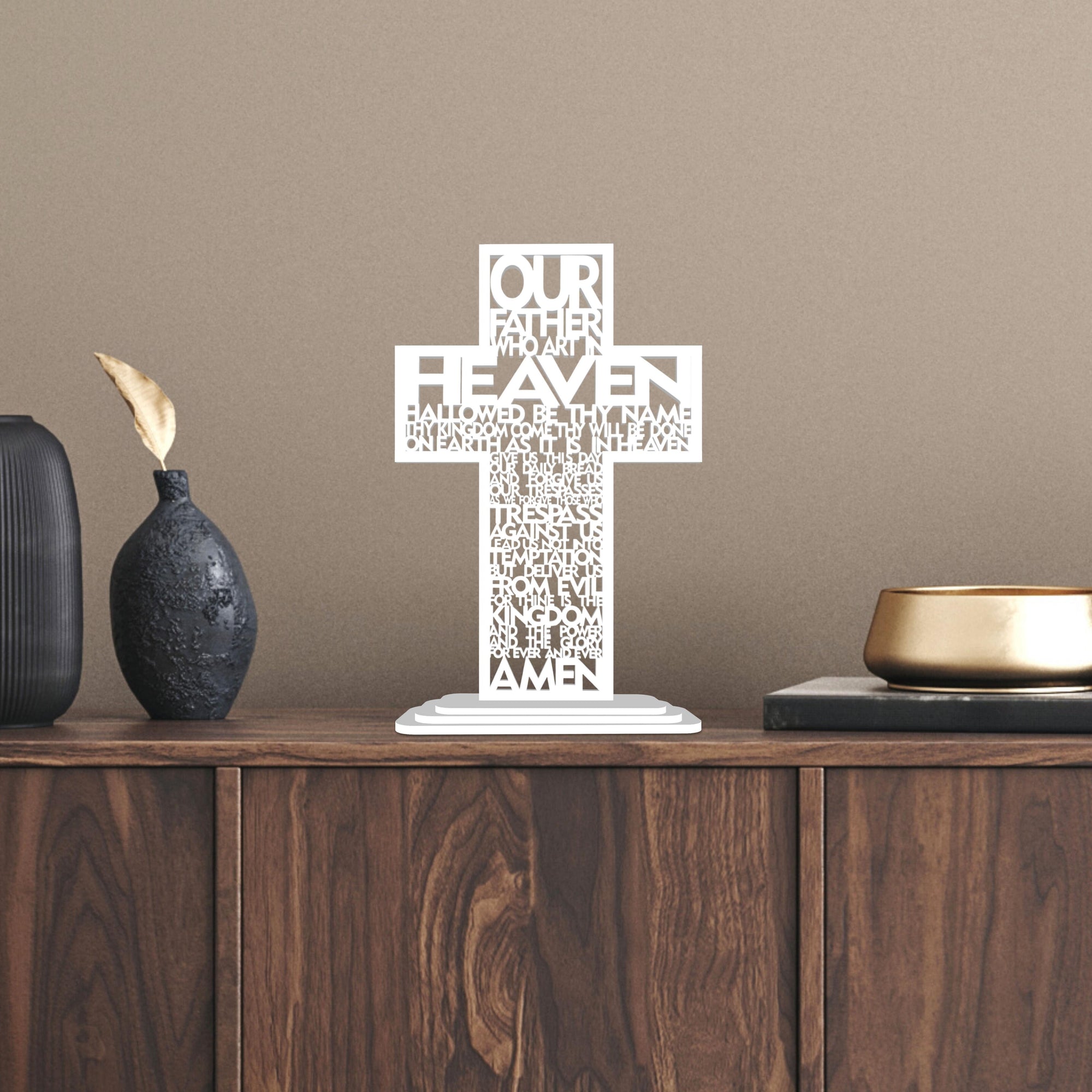 Custom Wooden/ Acrylic Our Father Lords Cross Crucifix Table Sign, Lord Prayer Signage Plaque, Housewarming, Easter, Christenings, New Born Gift