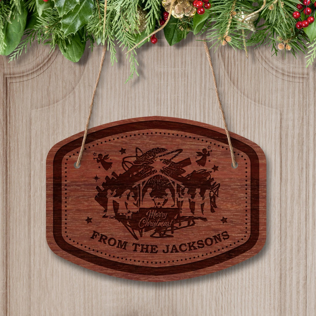 Custom Wooden Engraved Merry Christmas House Front Door Sign, Personalised Timber Noel/ Santa Welcome Home Signage, Wall Hanging New Year Xmas Decoration
