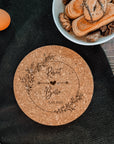 Personalised Round Cork Heat Pot Stand/ Holder, Custom Engraved Proof Mat Hot Pad/ Trivet, Wedding, Anniversary, Housewarming, Birthday Gift