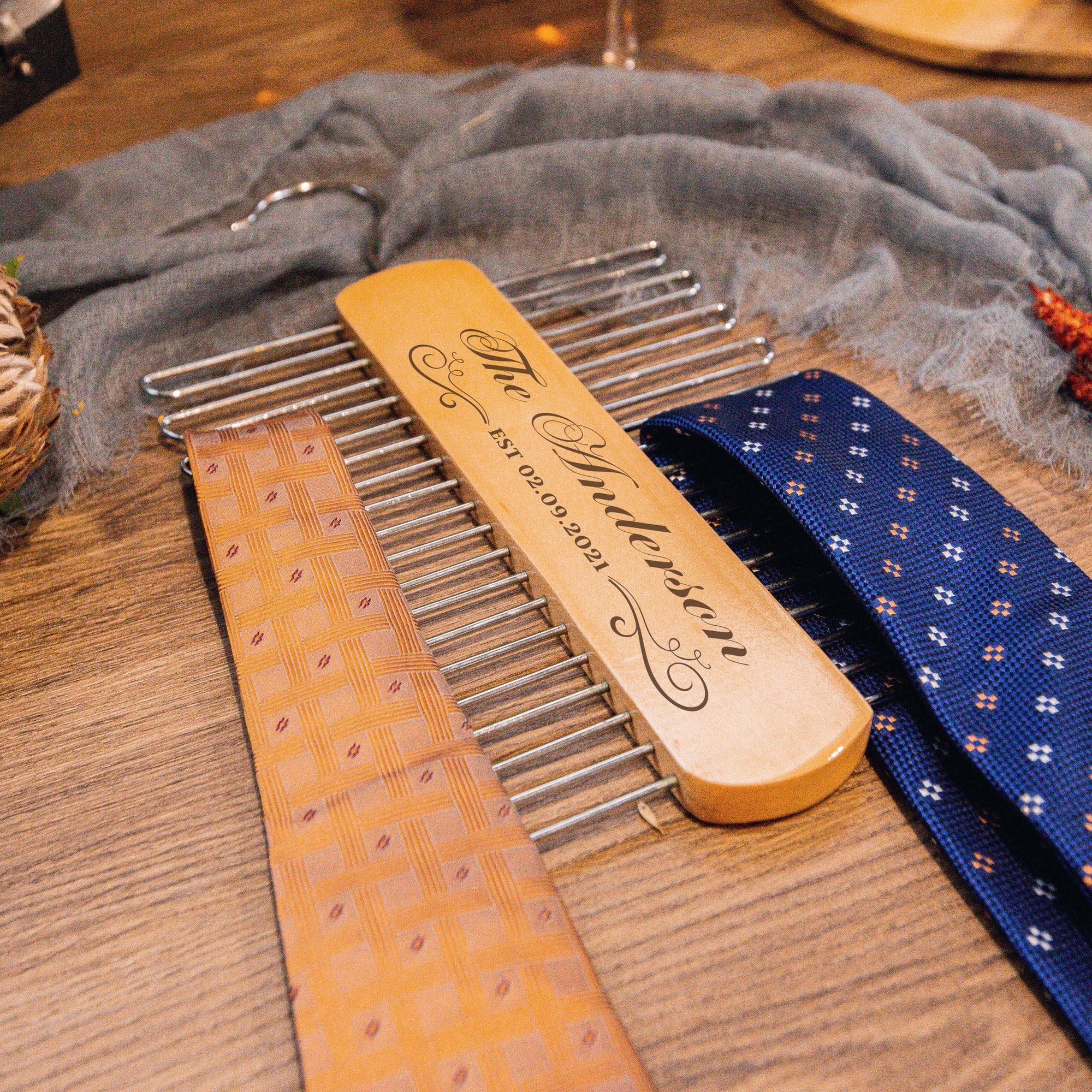 Personalised Wooden Tie &amp; Belt Hanger,  Custom Engraved Wardrobe Organiser, Gift for Dad/ Grandma/ Grandpa/ Him/ Groomsman, Father&#39;s Day