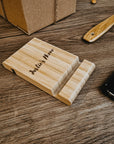 Custom Personalised Engraved Wooden Bamboo Mobile Phone, Tablet Stand Holder / Office, Desk Tech Organiser/ Business, Corporate Company Gift