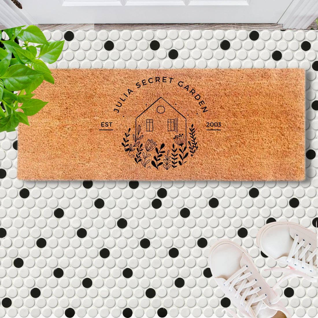 Customised Engraving Big Doormat, Personalised Initial/ Dog/ Caravan/ Couple/ Family Welcome Entry Outdoor Coir Mat, House Warming/ Wedding Gift