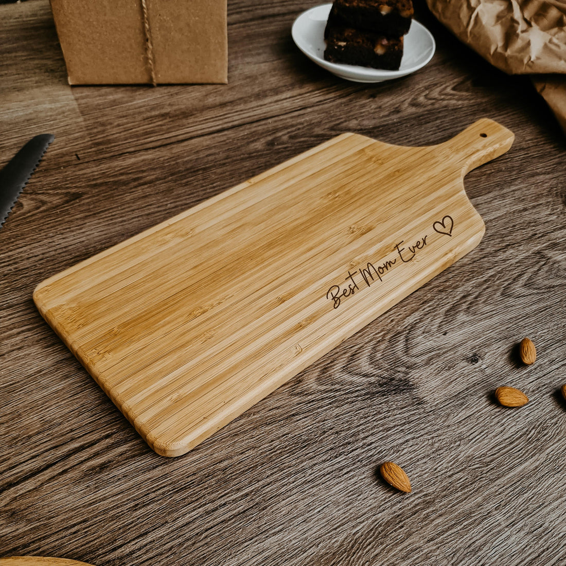 Personalised Bamboo Wooden Serving Cheese Handle Tray Cutting Board, Engraved Charcuterie Platter Custom Housewarming Mothers Day Nanny Gift