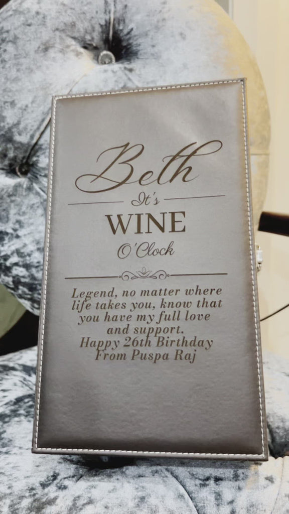 Personalised Premium Leather Twin Wine Box & Accessories, Engraved Custom Housewarming/ Birthday/ Teacher Champagne Present Box, Wedding Bridesmaid/ Groomsman, Thank You God Parents Favour, Mother's, Father's Day