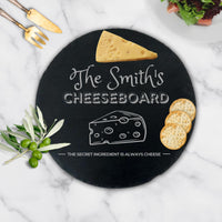Personalised Round Slate Serving Cheese Board, Custom Engraved Charcuterie Platter, Wedding, Anniversary, Corporate, Housewarming Gift