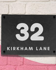 Personalised Slate Door Number Plaque/ House Name Sign/ Charcoal Plate Custom Engraved Gate/ Rustic Farmhouse Signage/ House Warming Gift